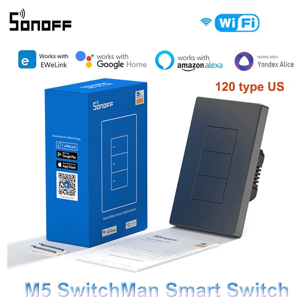 

SONOFF M5 SwitchMan Smart Wall Switch 120 Type 1/2/3 Gang Wall Push Button Switch eWelink App Control For Alexa Google Home
