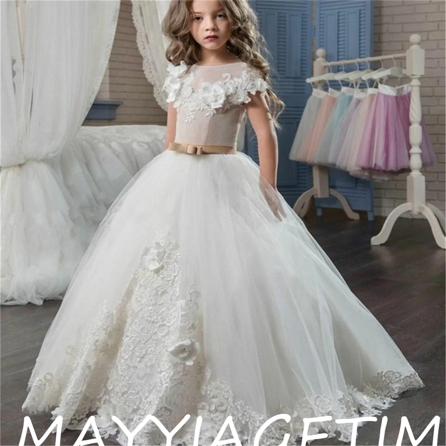 

Flower Girl Dresses Party Dress Tulle Appliques Beading Kids Birthday Princess Dresses Vestidos De Novia