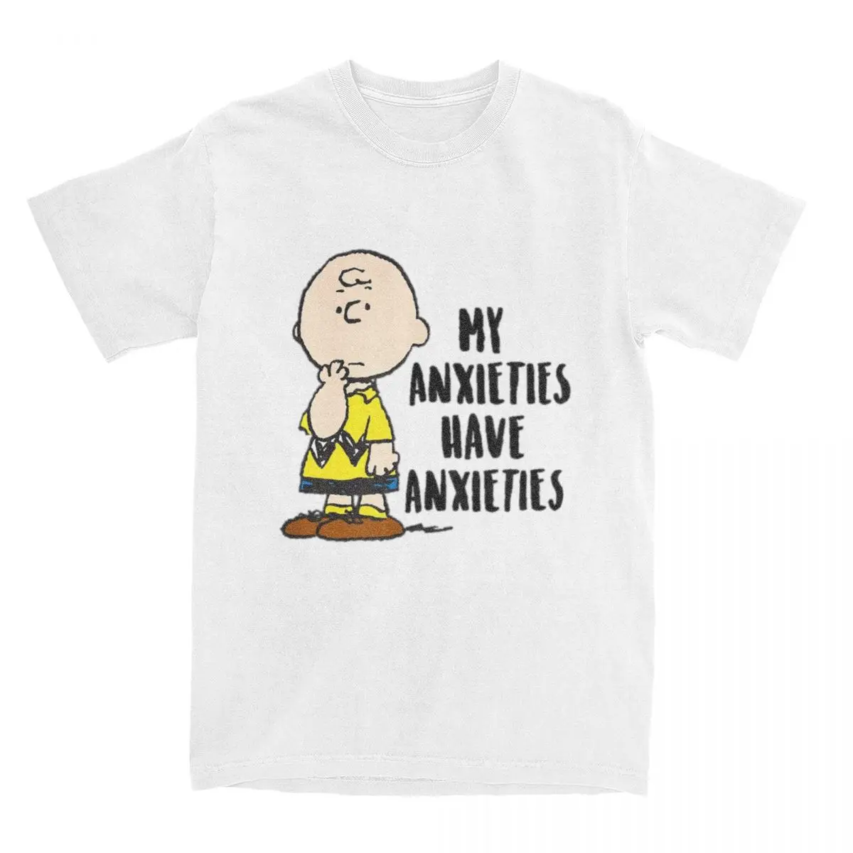 thumbnail image 1 of Camiseta de algodón para hombre de Peanuts, Charlie Brown, Mis ansiedades, Tengo ansiedades, Snoopy, Camiseta de cuello redondo, Camiseta de manga corta, 1 of 4