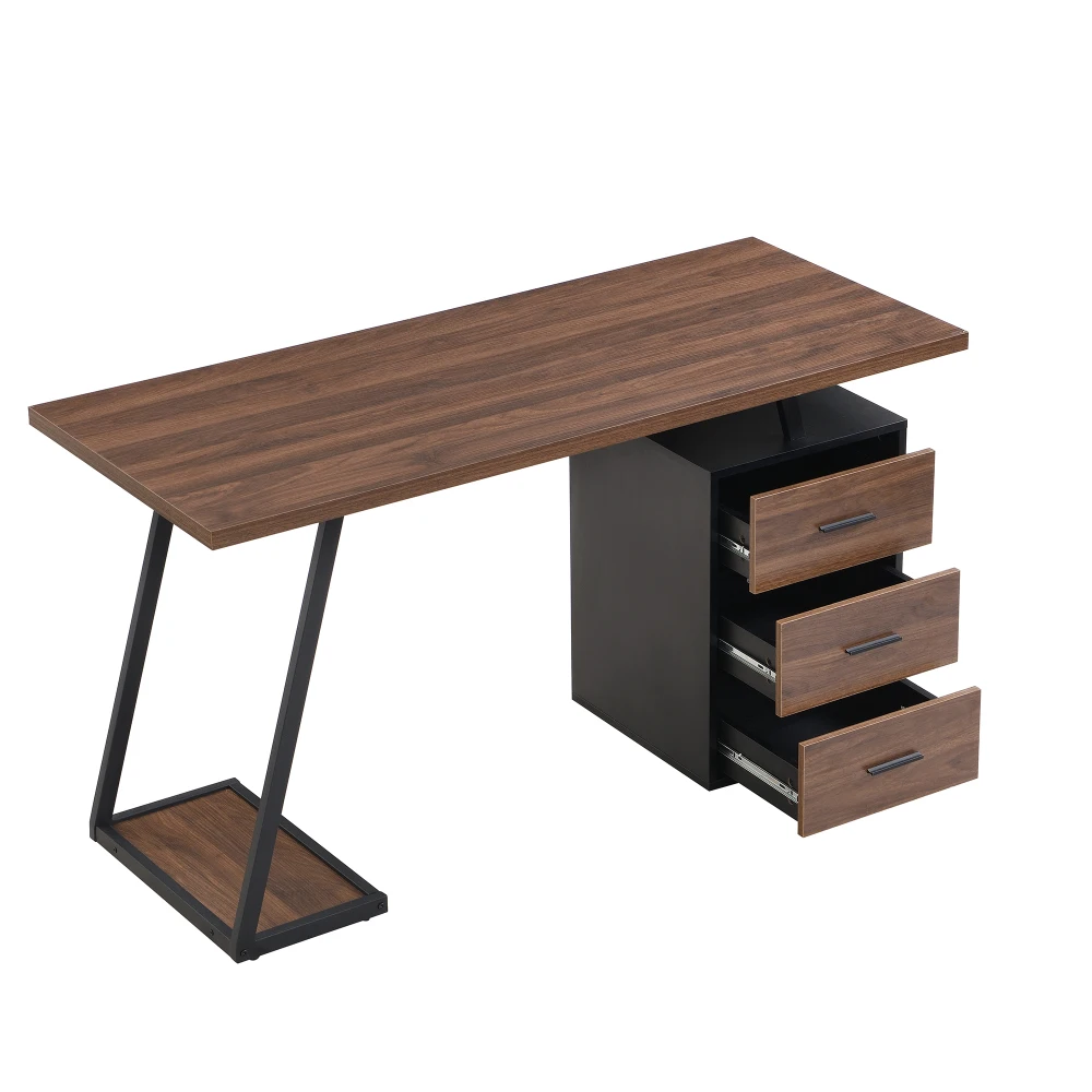 138,5 cm großer Schreibtisch im Industriestil – 3 praktische Aufbewahrungsschubladen | Robuste Struktur für das Heimbüro/Arbeitszimmer | Aufhöhender Arbeitsplatz – Detail 11
