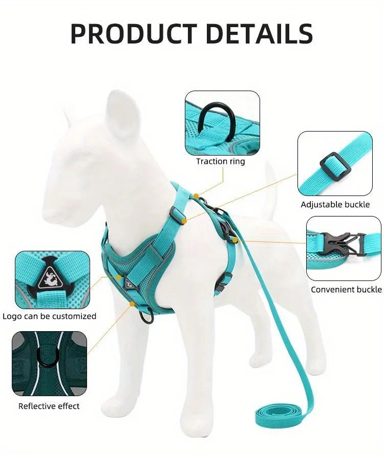 No-Pull Dog & Cat Harness Leash Set – Adjustable Reflective Pet Vest for Small Dogs & Cats