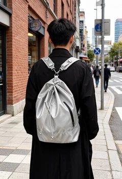 Zaino a secchiello coreano di tendenza in stile neutro, zaino a tracolla a doppio uso, texture premium, grande capacità, unisex, per tutti i giorni