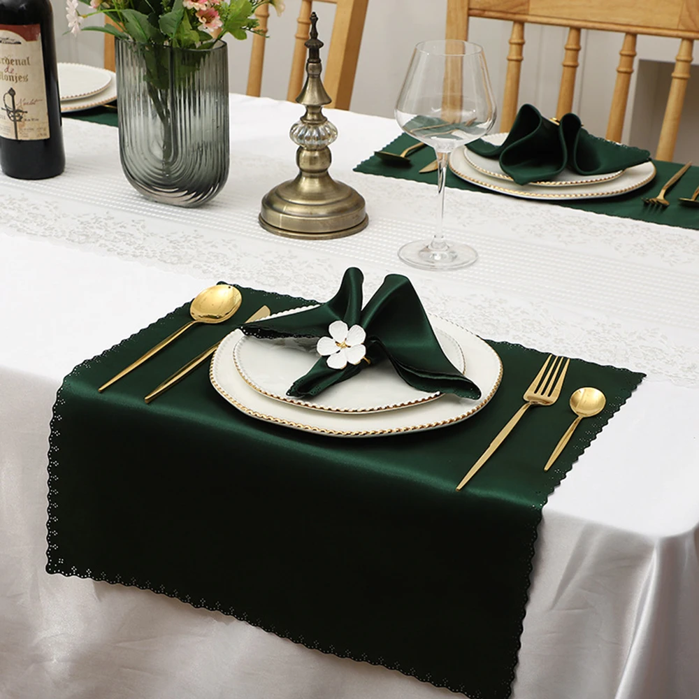 12pcs 30x30cm Exquisite Napkins Satin Lace Napkin White Handkerchief for Wedding Party Banquet Restaurant Home Table Decorations
