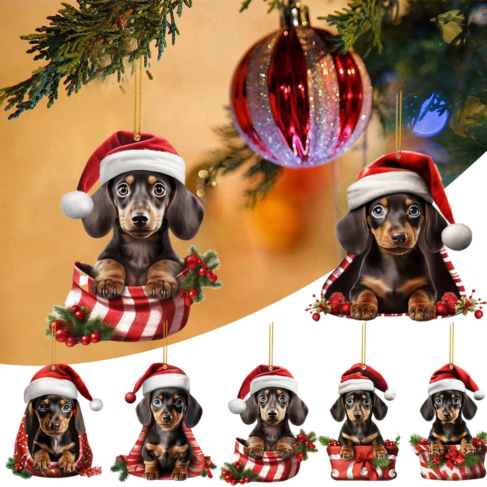 

Christmas Cute Dog Car Hanging Home Tree Pendant Christmas Tree Pendant Home Decoration Window Car Ornament Backpack Ornament