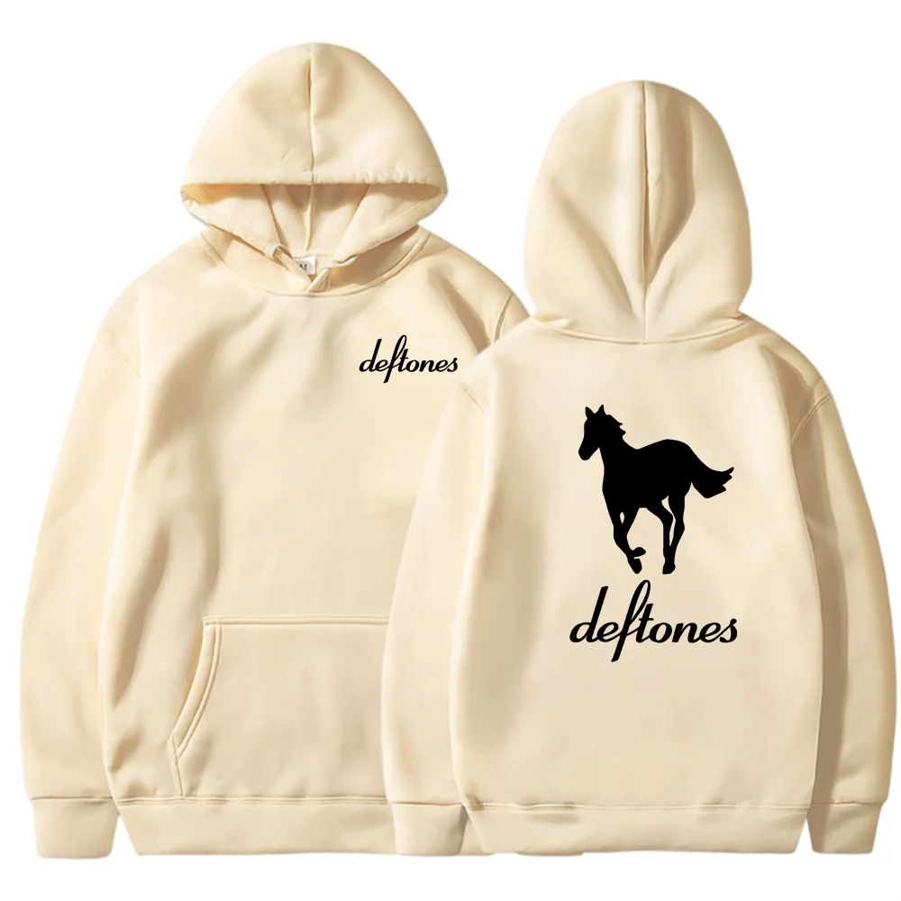 Deftones white horse print hoodie European and American fashion trend long sleeved hooded top men's loose hoodie zip up hoodie fleece hoodies print hoodies