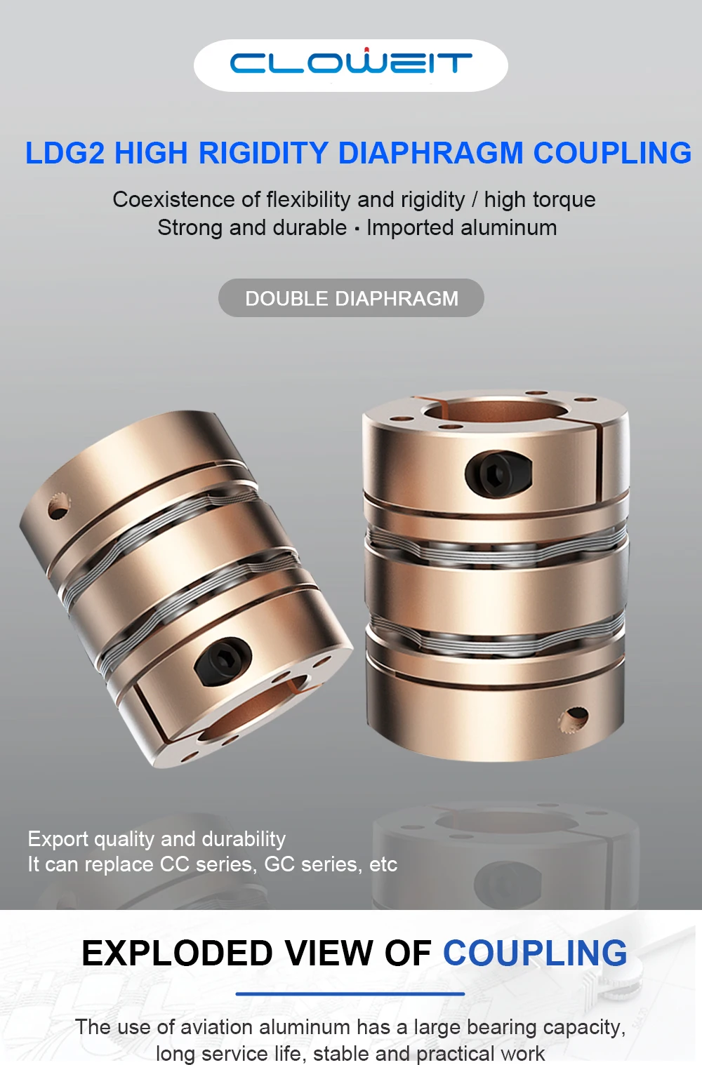 Description Picture 2 of itemCloweit D26L35 Elastic Diaphragm Coupling  4-12mm Shaft 8 Screws High Performance Flexible Industrial Disk Shaft Coupler