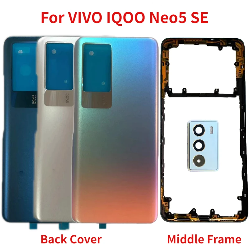 

New Back Cover For Vivo iQOO Neo5 SE V2157A Battery Cover+Middle Frame Rear Door Housing Case With Camera lens+Side Keys