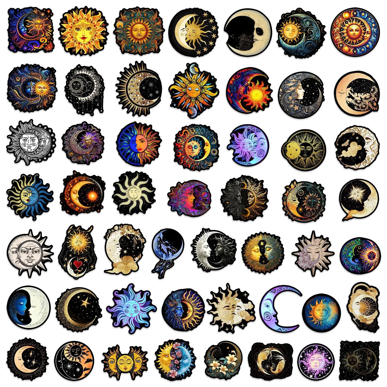 50pcs Whimsical Sun and Moon Waterproof Graffiti Stickers