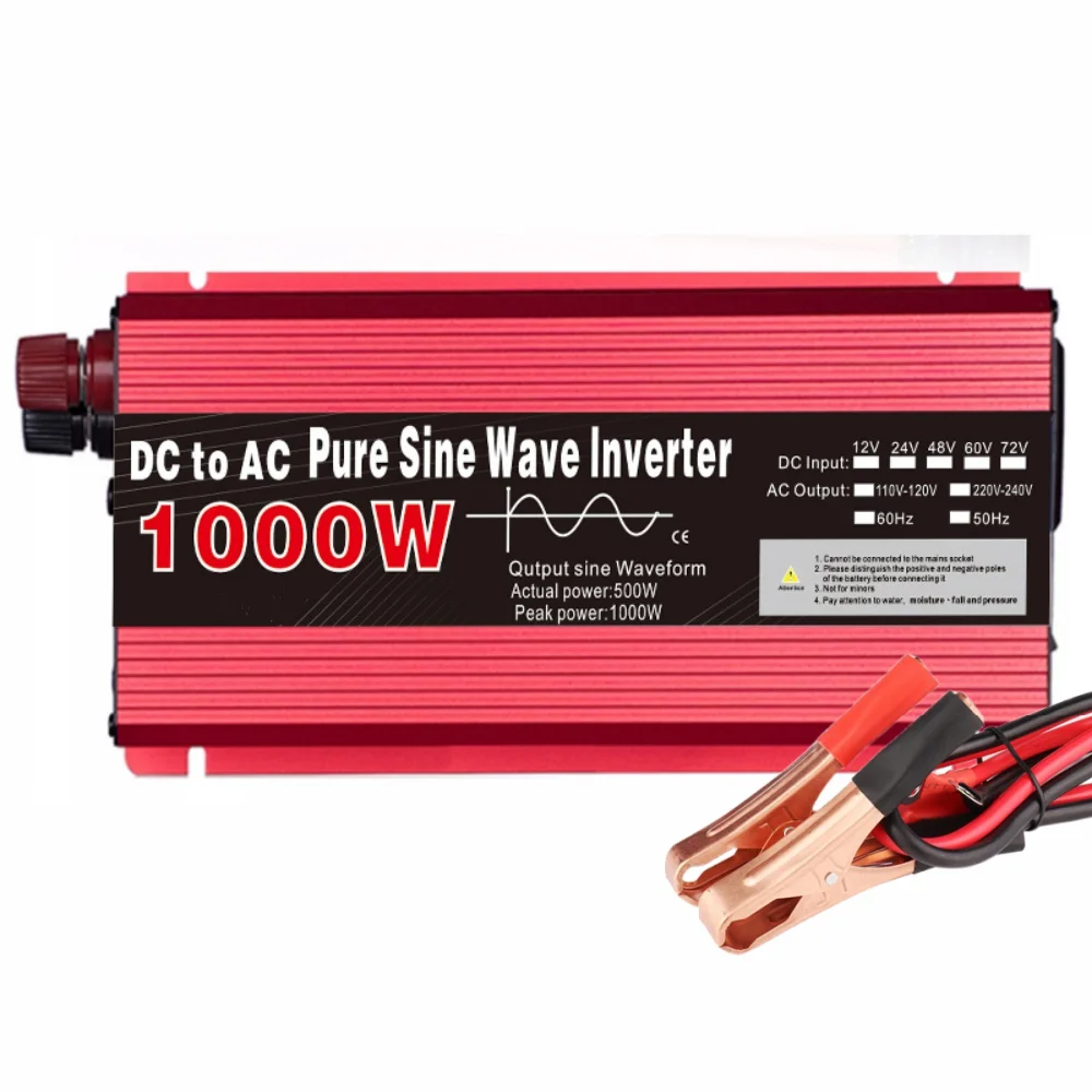 인버터 12v 220v 순수 사인파 1000W 1600W 2200W 3000W DC 12v AC 220V 휴대용 전원 공급 장치 변환기 자동차 태양 광 인버터