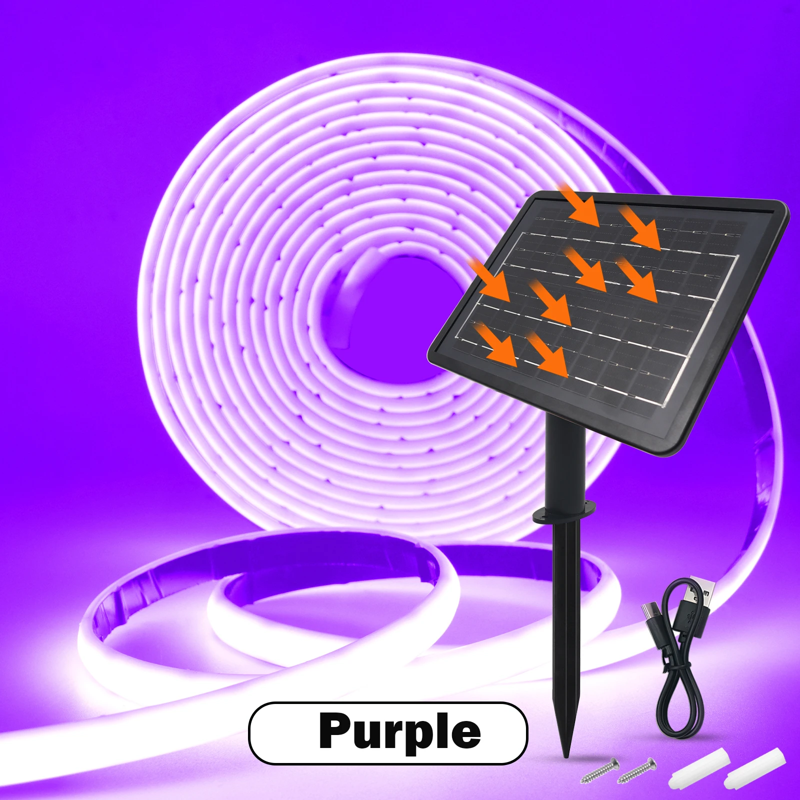 Solar Powered COB Neon LED Strip Light, IP68 Waterproof Flexible Ribbon for Home and Garden Lighting