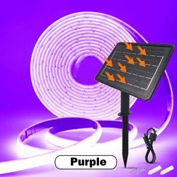 Solar Powered COB Neon LED Strip Light, IP68 Waterproof Flexible Ribbon for Home and Garden Lighting (Purple)