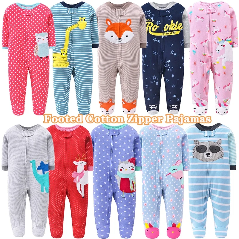 Newborn Baby Boys Girls Footed Sleeper Cotton Zipper Pajamas Baby Rompers 0-12M