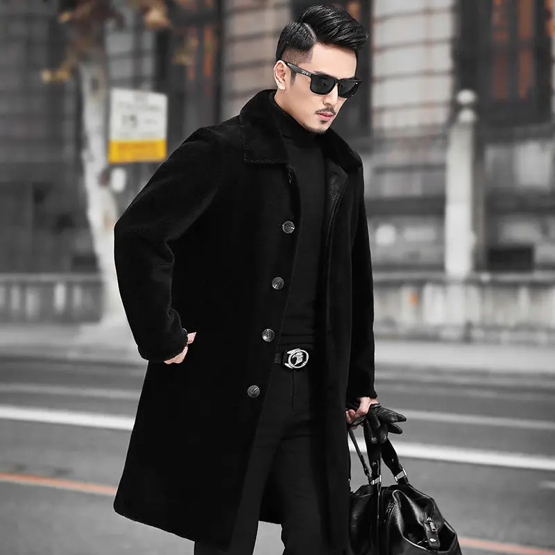 

Men 2022 Autumn Winter New Genuine Lamb Fur Coats Men's Sheep Shearing Lapel Jackets Male Single Breasted Long Outerwear N47