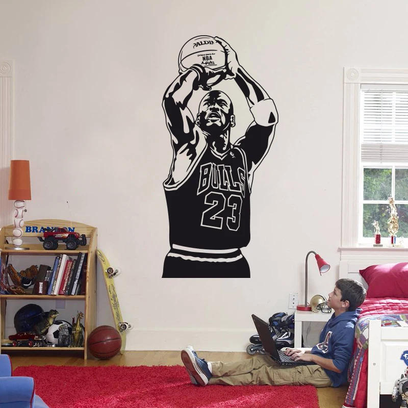 2016 New design Michael Jordan Wall Sticker Vinyl DIY home decor Basketball Player Decals Sport Star for kids room free shipping