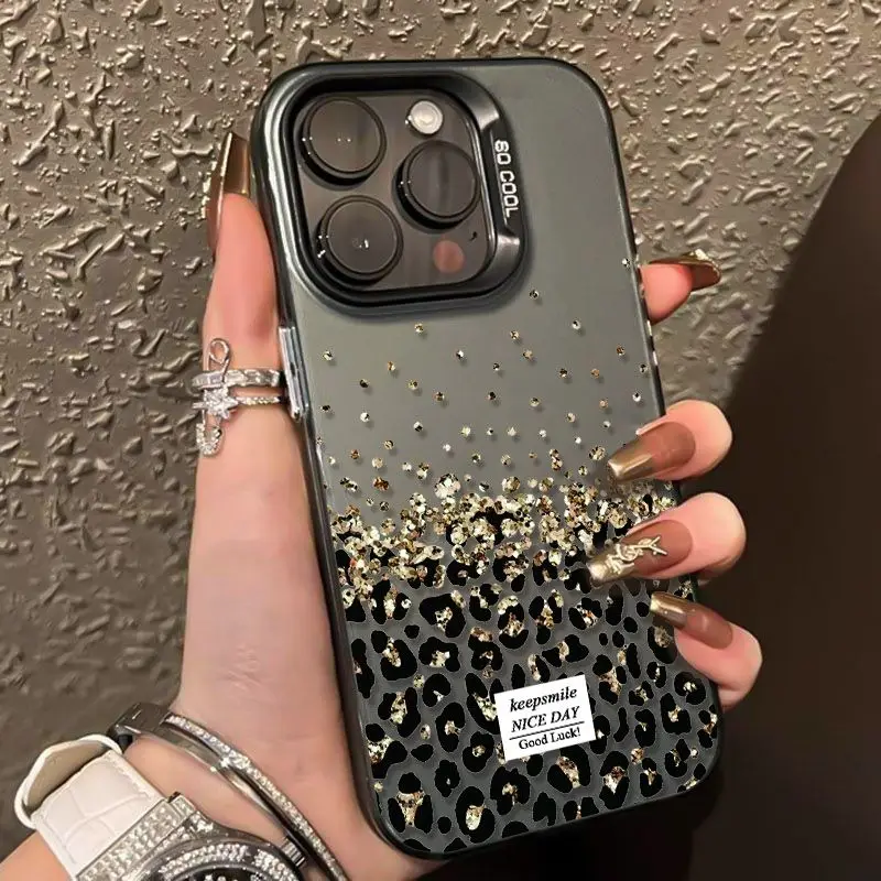 Golden Particle Leopard Phone Case - Elegant and Durable Cover