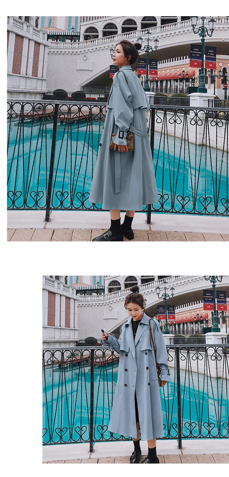 2021 Autumn Women Trench Coat With Belt Women Clothes Blue Coat Casaco Feminino Harajuku Abrigo Mujer Long Trench Femme hooded puffer jacket