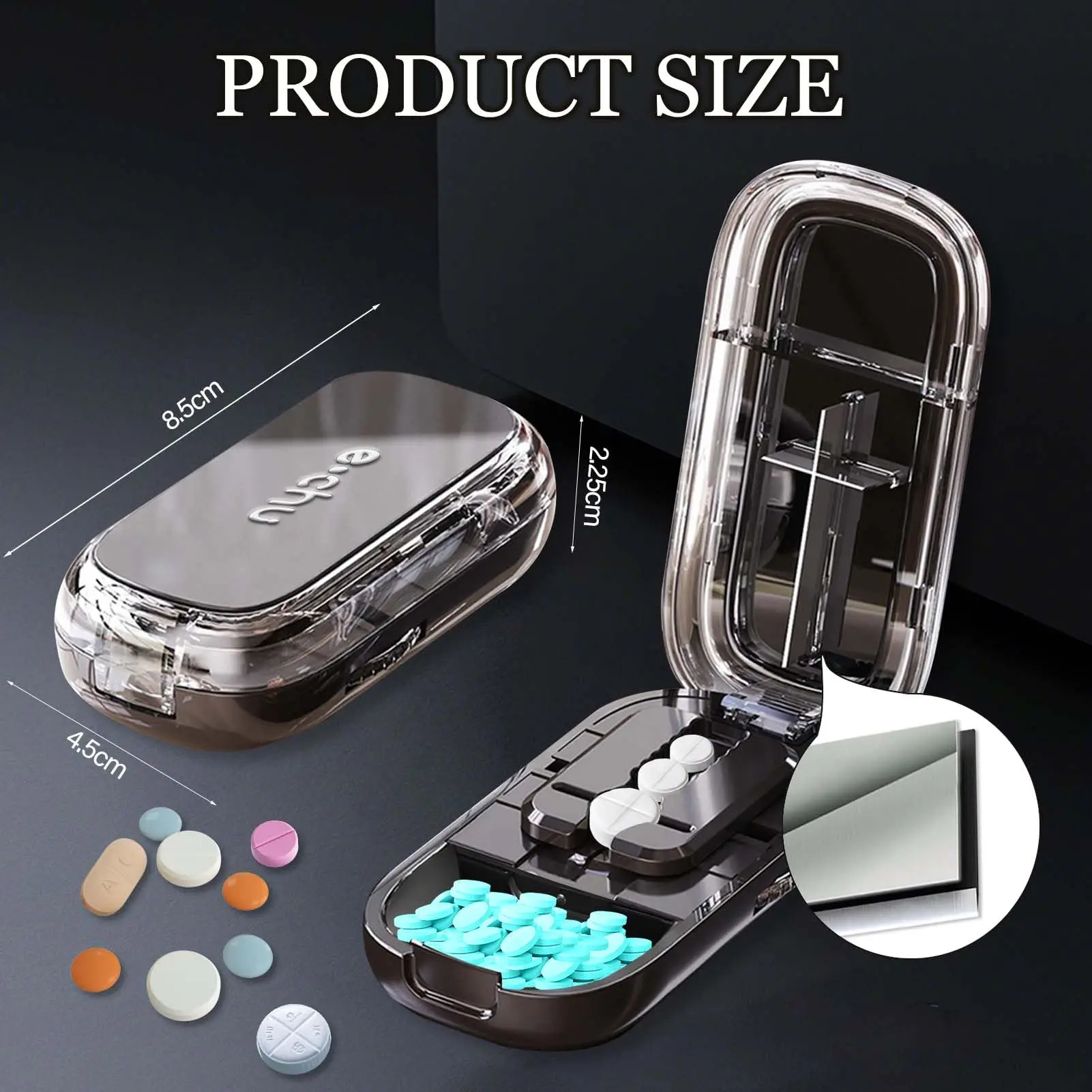 UNTIOR Anti-Slip Stylish Pill Cutter 2 Parts/4 Parts Compact Cute Portable Tablet Cutte Made of ABS plastic for Long Lasting Use