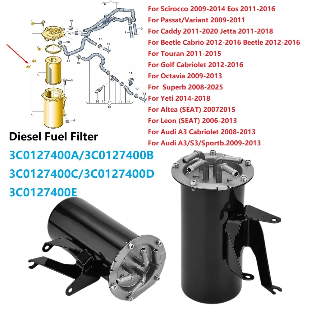3C0127400D Diesel Fuel Filter with Flange 3C0127400B for Audi A3 VW Eos Passat Golf Leon Octavia Engine System Filter 3C0127400C