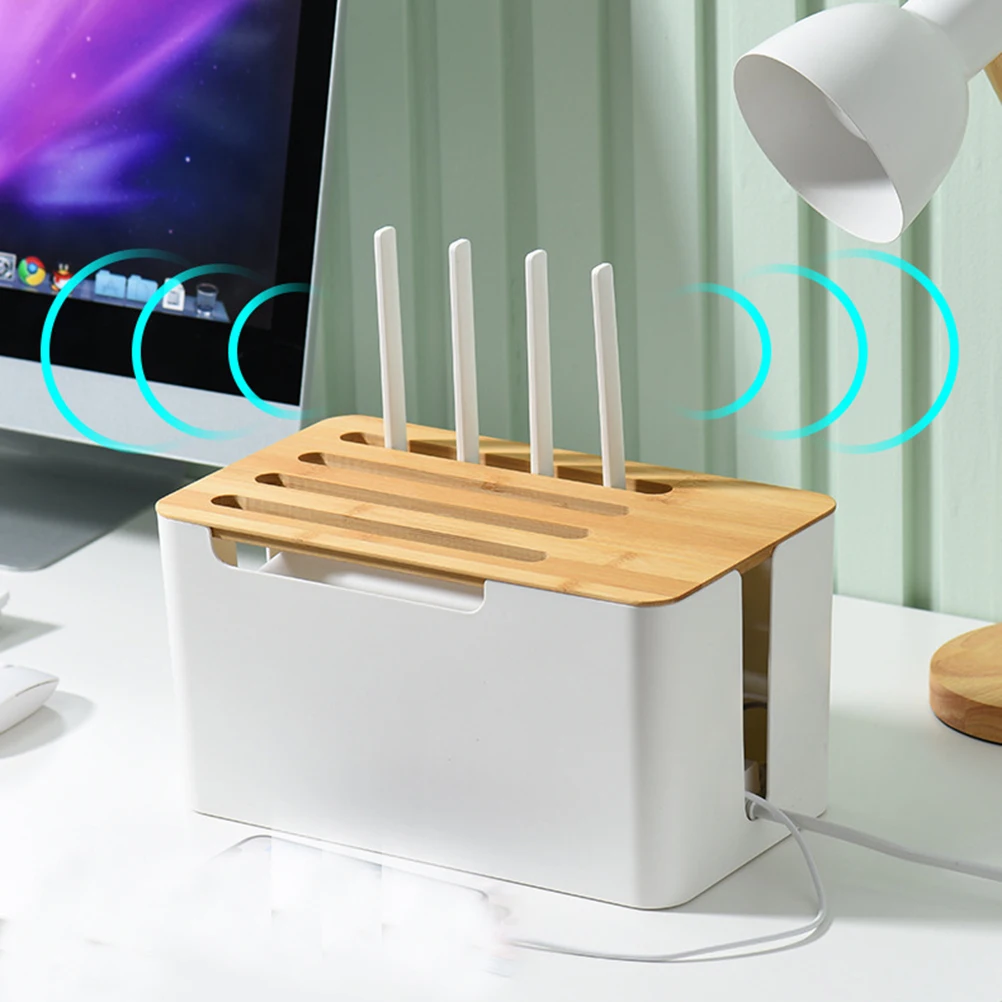 

Router Storage Box Bamboo Wood Hub Wireless Wifi TV Set-top Box Arrangement And Storage Hidden Strip Completion Box