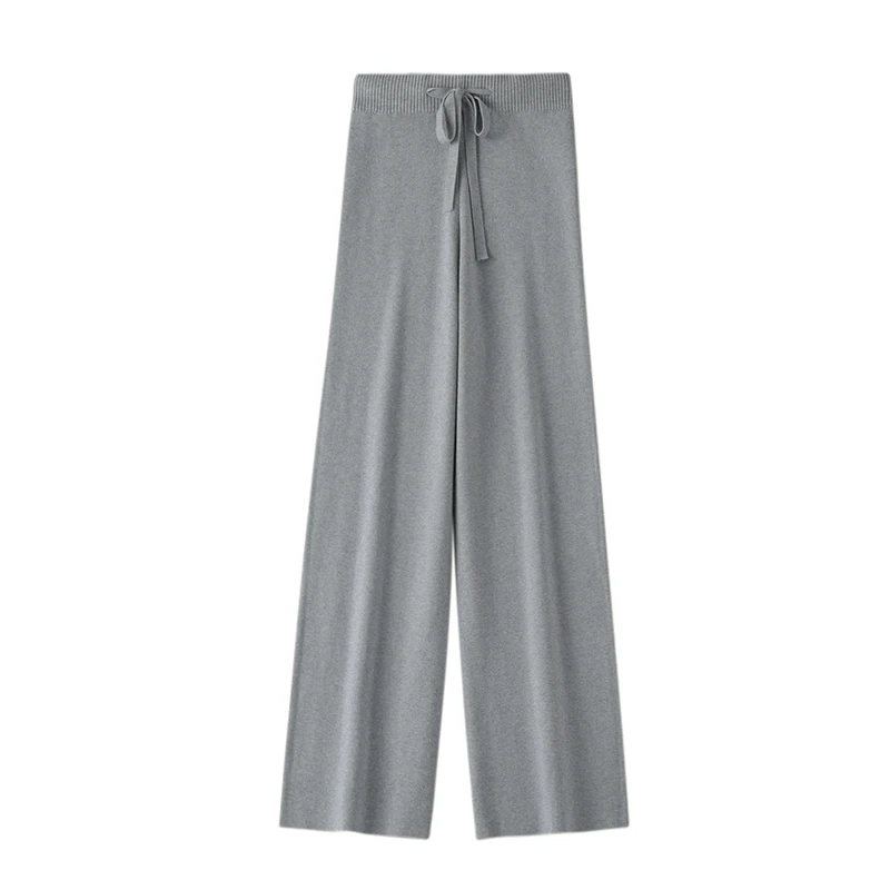 2023 Autumn Winter New Wool Knitted Wide Leg Pants for Women's Loose Casual Straight Barrel High Waist Flat Pants Korean Edition