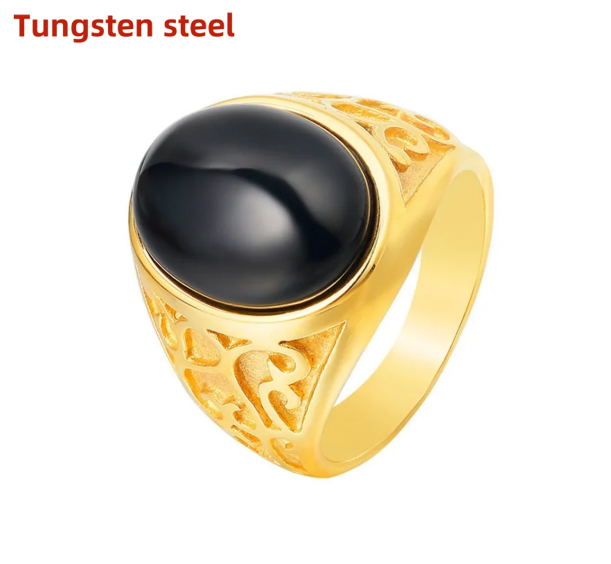 

2024 new vintage European and American lace cat eye gemstone tungsten steel ring