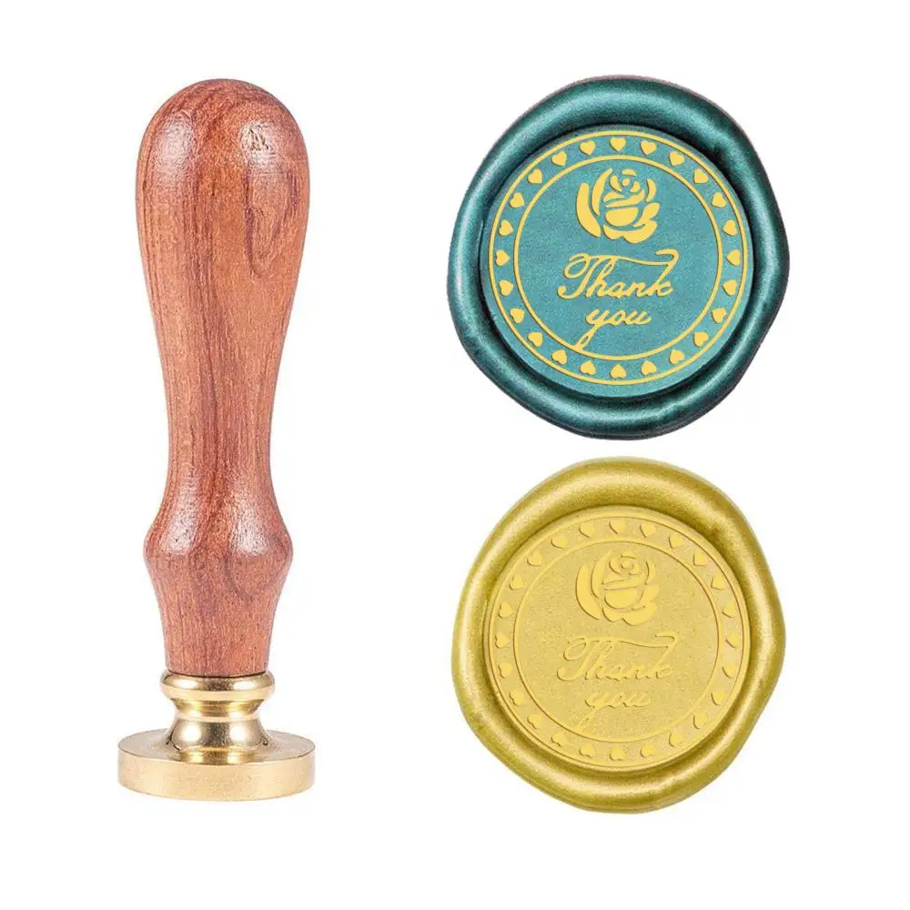 

1PC Wax Seal Stamp Thank You Pattern Vintage Seal Stamp Removable Brass Head 25mm Retro Wood Stamp for Greeting Card Envelope