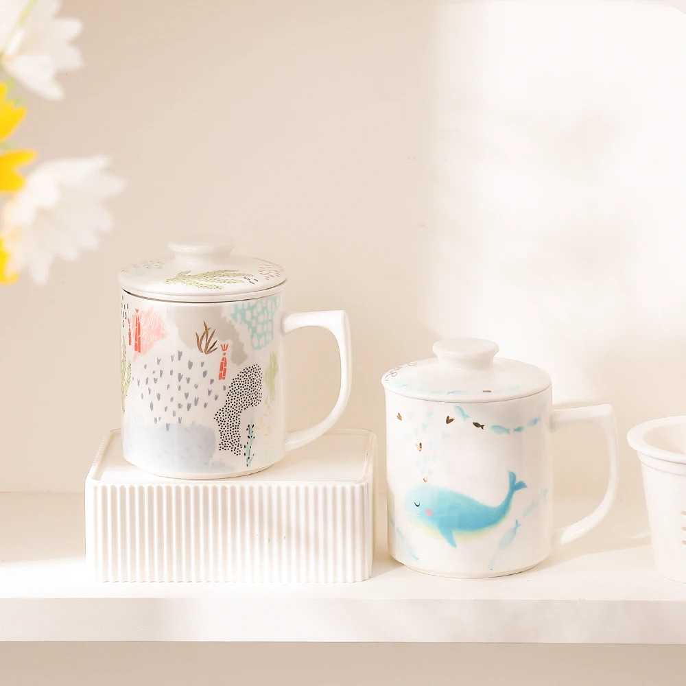 Chinese Style Ceramic Mugs, Home Personal Office Creative Teacup With Cover, Filtered Tea Water Separation, Tea Cups, 500ml, 1Pc