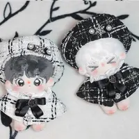 10cm Handmade Plush Doll Toy Clothes 20cm Anime Fashion High-End Pearl Beret Bow cloak Set For Boys And Girls Birthday Gifts 2