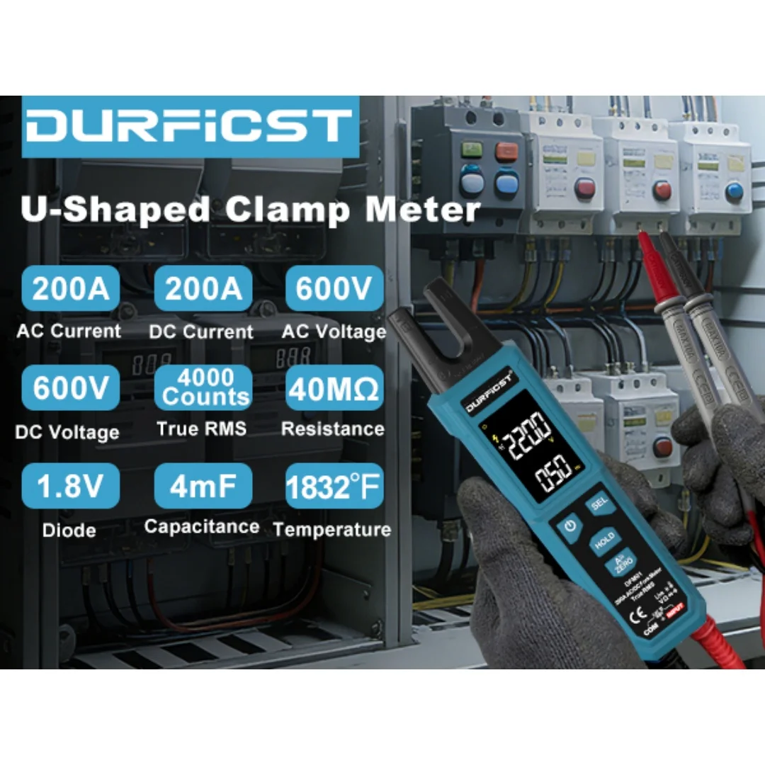 포크형 전류계, 비접촉식 전류 전압계 자동 범위 0-200A 스마트 클램프 미터 AC/DC 600V NFC 멀티미터 옴계 라이브 와이어 테스트
