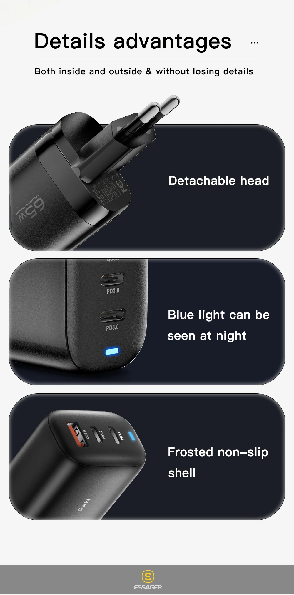 Essager 65W GaN USB Typ C Ladegerät für Laptop PPS 45W 25W Schnellladung für Samsung QC3.0 PD3.0 für iPhone14 13 Pro Handy-Ladegeräte – Detail 13