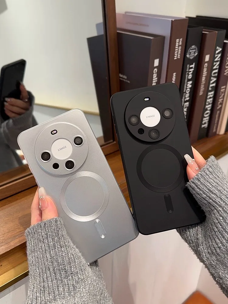 

Metallic texture, with lens film] Suitable for Huawei Mate60Pro mobile phone case new ultra-thin wireless magnetic pro + silicon