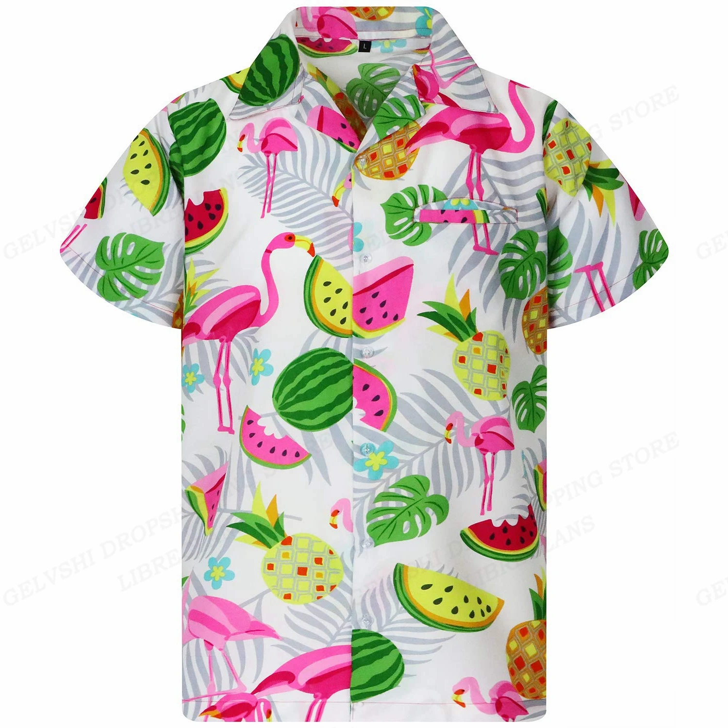 Flamingo Hawaiian Shirts Beach Summer Men's Shirt Tropic Leaf 3D Print Shirts Men Women Fashion Blouse Short Sleeve Vocation 2