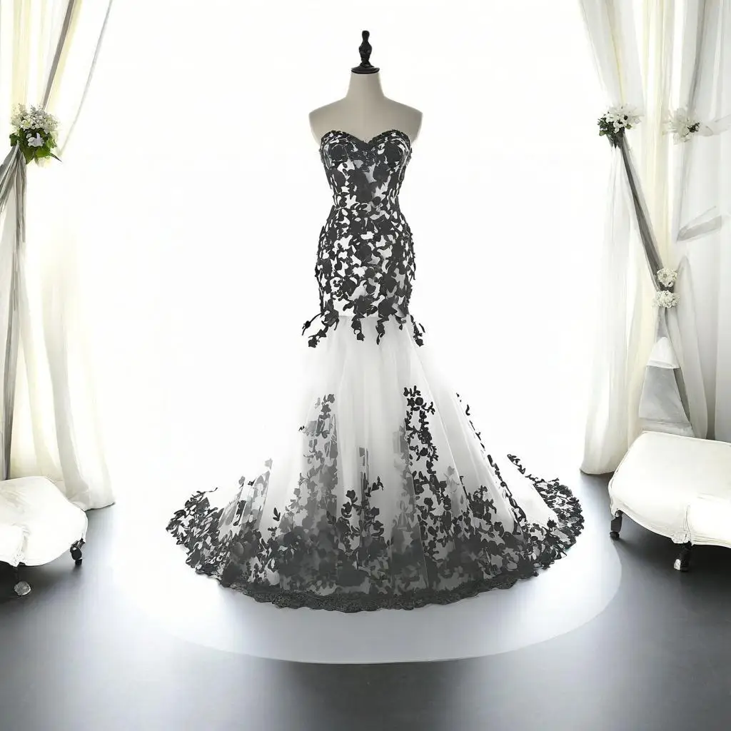 Lace Mermaid White With Black Lace Wedding Dress Mermaid Wedding Bridal Wear Black Wedding Top Mermaid Lace Mermaid White With Black Lace Wedding Dress Mermaid Wedding Bridal Wear Black Wedding Top Mermaid