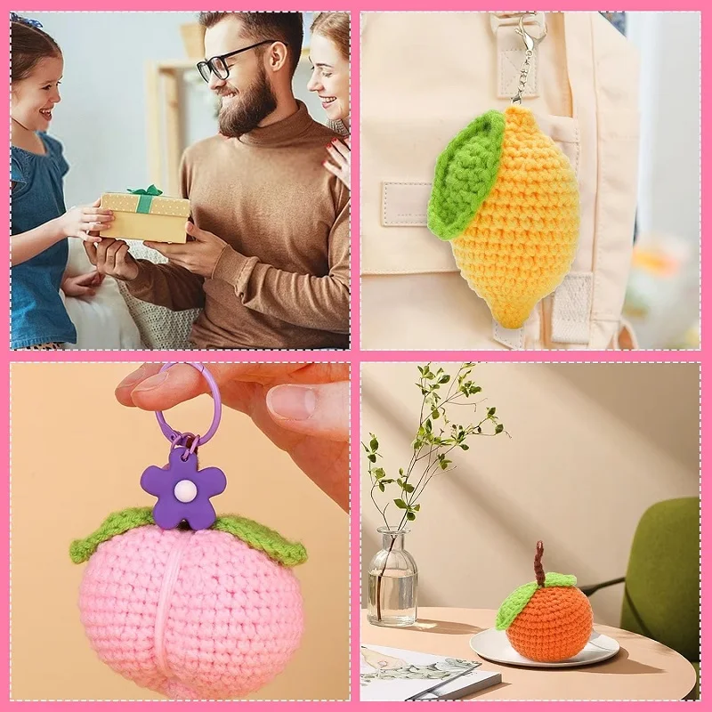 Fruit Crochet Kit Beginners Hairpins Starter Kit Easy-to-Learn Hair Clips with Step-by-Step Video DIY Crochet Supplies crochet kit