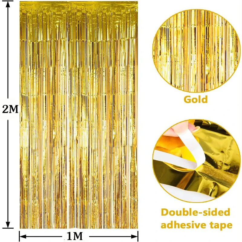 Birthday Backdrop Decoration 2M Foil Fringe Backdrop Curtains for Party