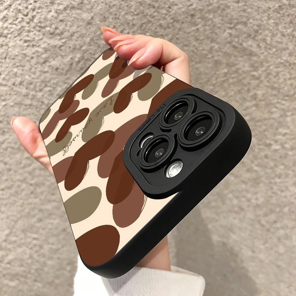 Cream Base Coffee Brown Heart Print Silicone Phone Case