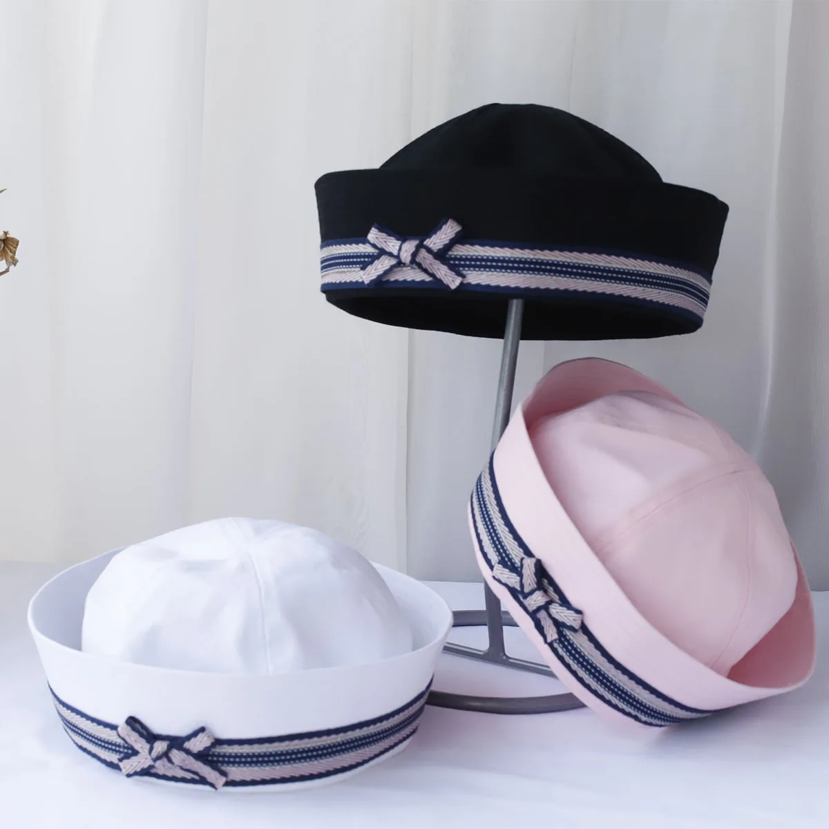 Cap Hat Costume Hat Navy Hat Flight Academic style Party Military Hat Comic JK Clothing Girl Lace Bow Round Top retro Beret women's hat