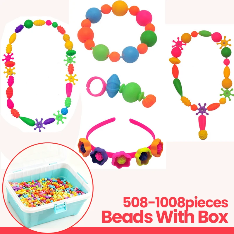 508/708/808/1008p Beads Diy Handmade Craft Wearing Beads Pretend Play Beauty Set Bracelet Princess Jewelry Kit Girl Gift