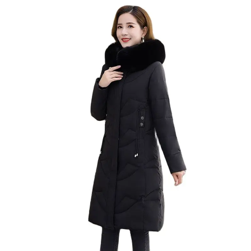 

Hooded Down Cotton-padded New Winter Women's Fashion Fur Collar In The Long Slim Loose Mother Cotton-padded Women