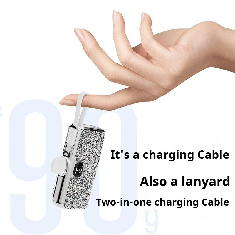 Mini Portable Power Bank Capsule Power Supply Diamond Digital Display Emergency External Battery Fast Charger For Type-c iPhone 3