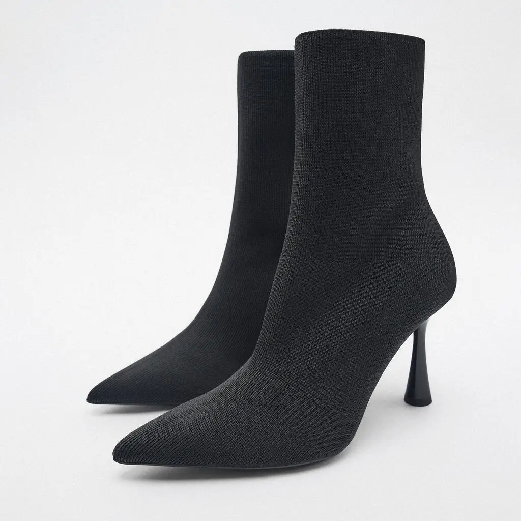 

Boots Sock Shoes Luxury Designer Winter Footwear Stockings Ladies Black Fashion High Heel Pointy Ankle 2023 Rubber PU Sewing So