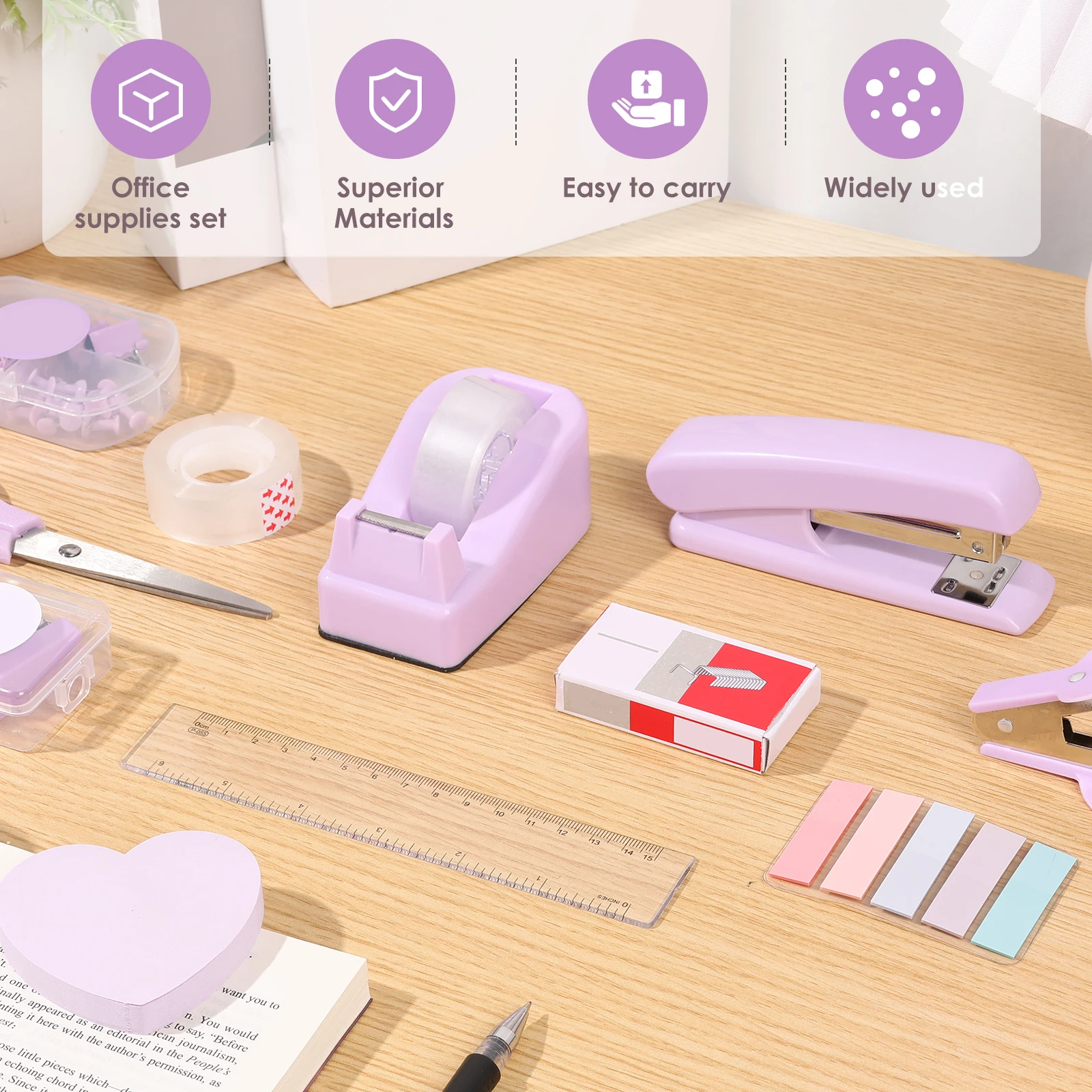 Office Supplies Desk Accessories Stapler Set Tape Dispenser Staple Remover Staples Clips Scissor And Tabs For Students Office