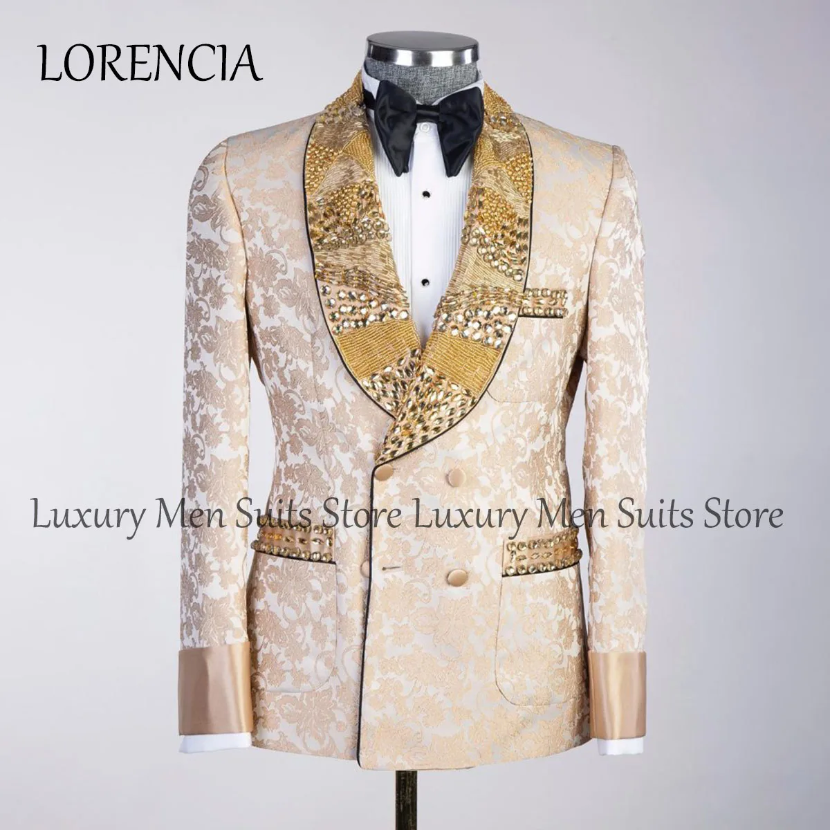 Customized Ornament Tuxedo Men Suits Groom Metallic Embroidered Wedding Dresswear Belt 2 Pieces Sets Male Prom Blazers Outfit 2
