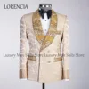 Customized Ornament Tuxedo Men Suits Groom Metallic Embroidered Wedding Dresswear Belt 2 Pieces Sets Male Prom Blazers Outfit 2