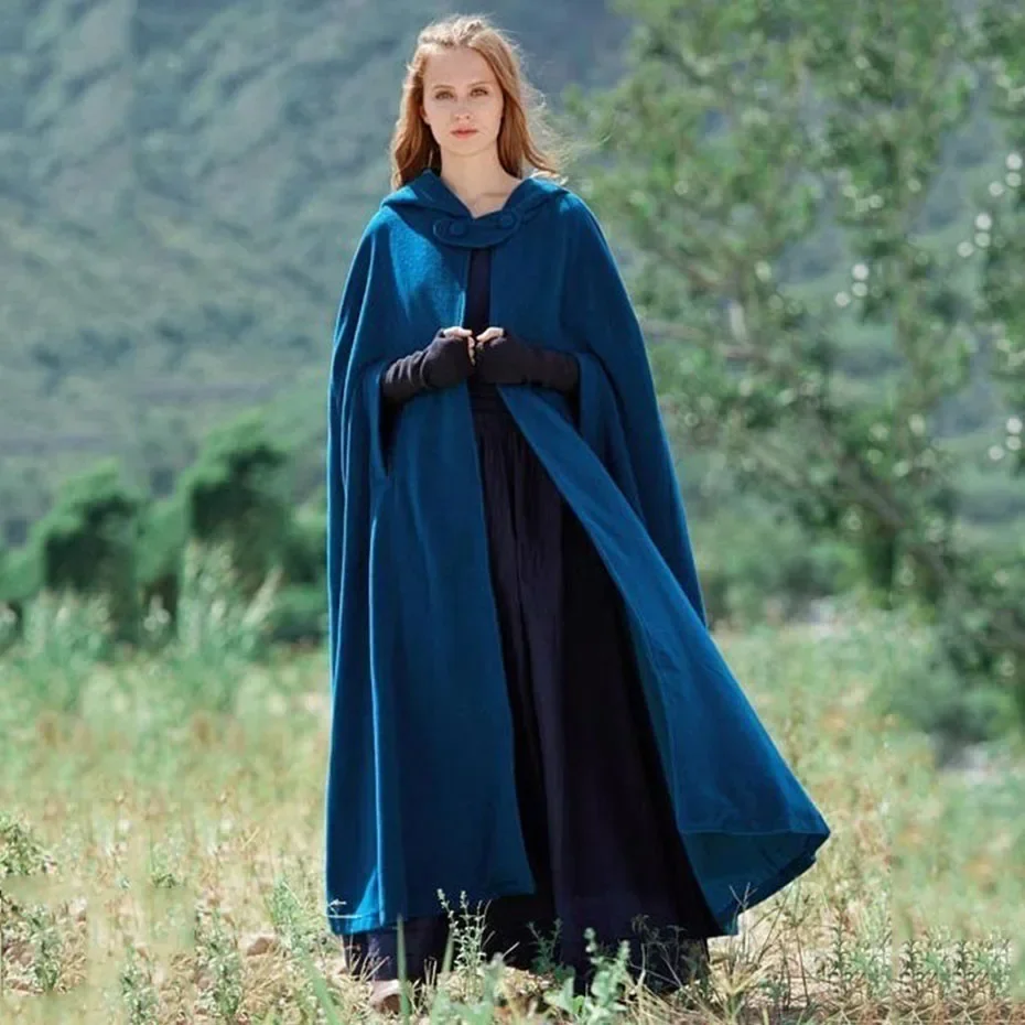 

Medieval Vintage Cape Hooded Coat Women Winter Vintage Elegant Robe Capes Costume Loose Shawl Long Cloak Jackets Warm Cloak Coat