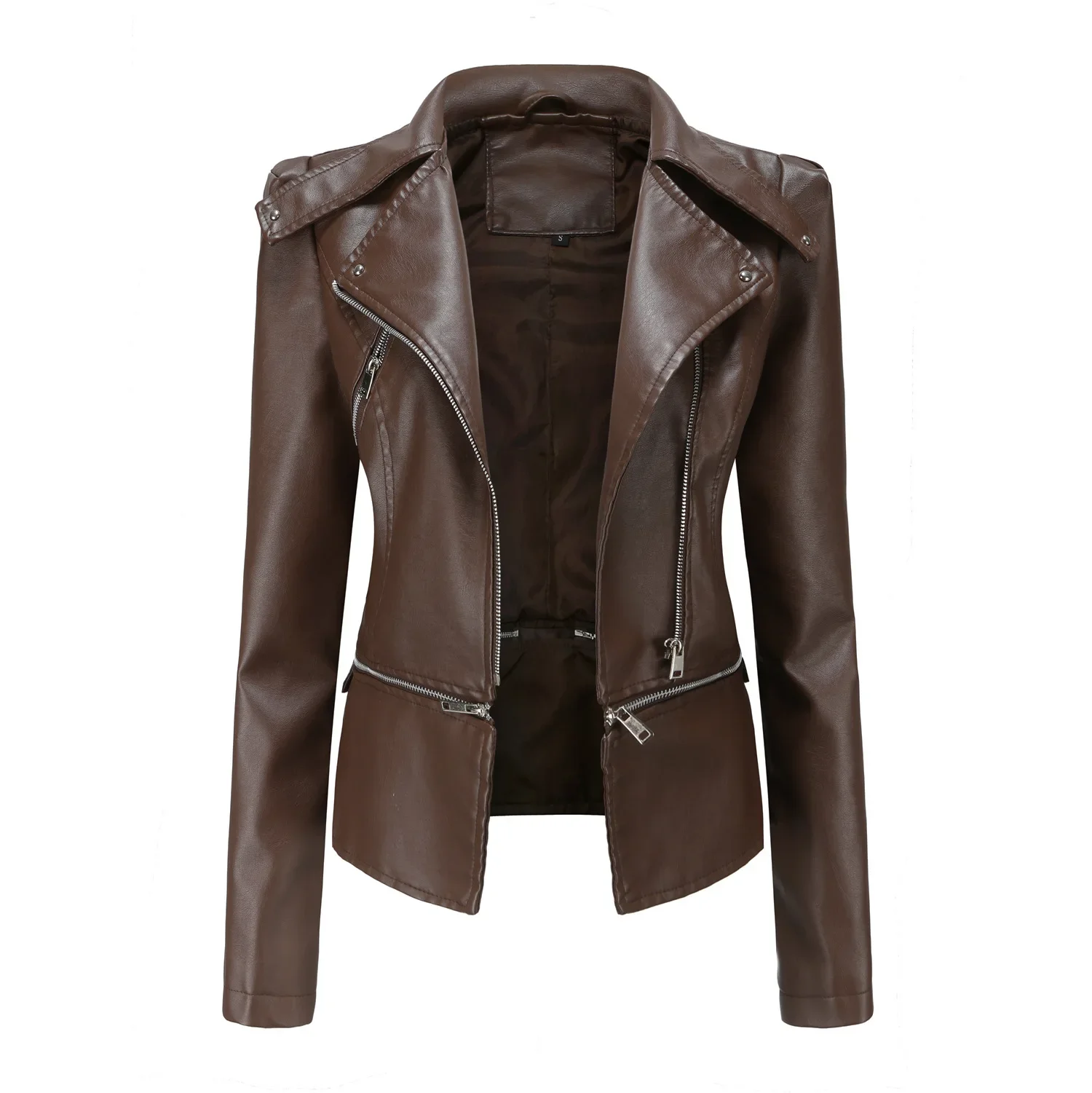 high quality short leather jacket for women big size motorcycle slim jacket new 2023 autumn elegant clothing black brown