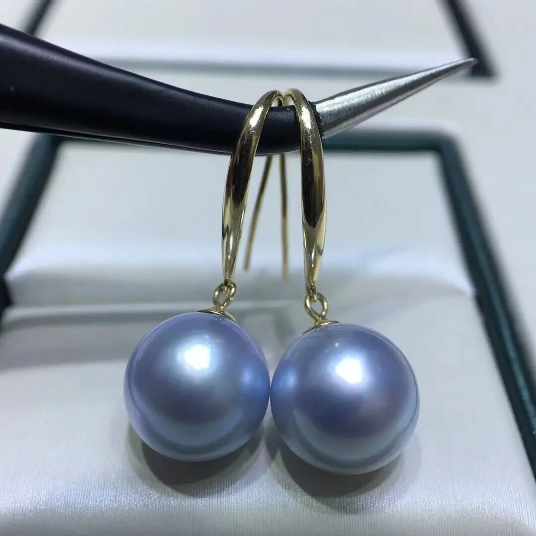 

AAA 9-10 mm Natural South Sea Grey Pearl Earrings 14k 925s