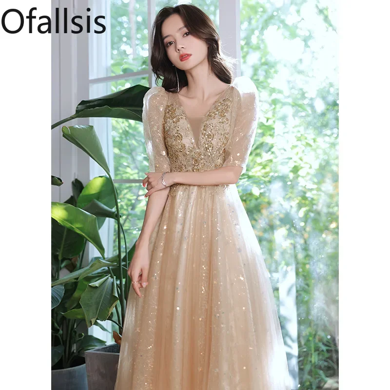 

Женское вечернее платье с V-образным вырезом Ofallsis, яркое элегантное облегающее платье цвета шампанского, для подружки невесты, банкета, осень 2023
