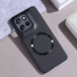 Luxury MagSafe Magnetic Leather Case with Wireless Charging Capability for Moto Edge 2023 (Black)