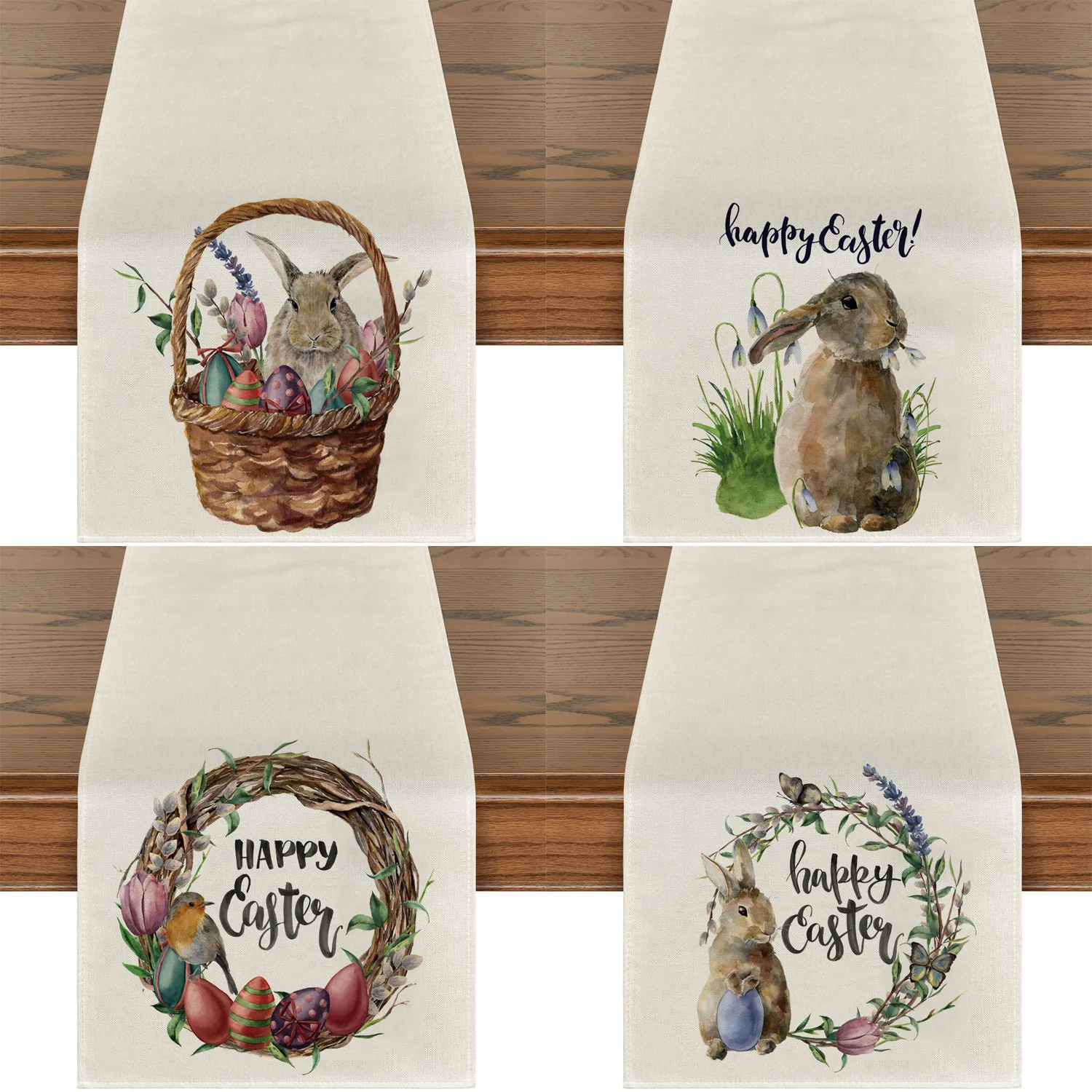 

2024 linen Easter bunny eggs printed table runner flag kitchen dining tablecloth table cover Table decoration and accessories